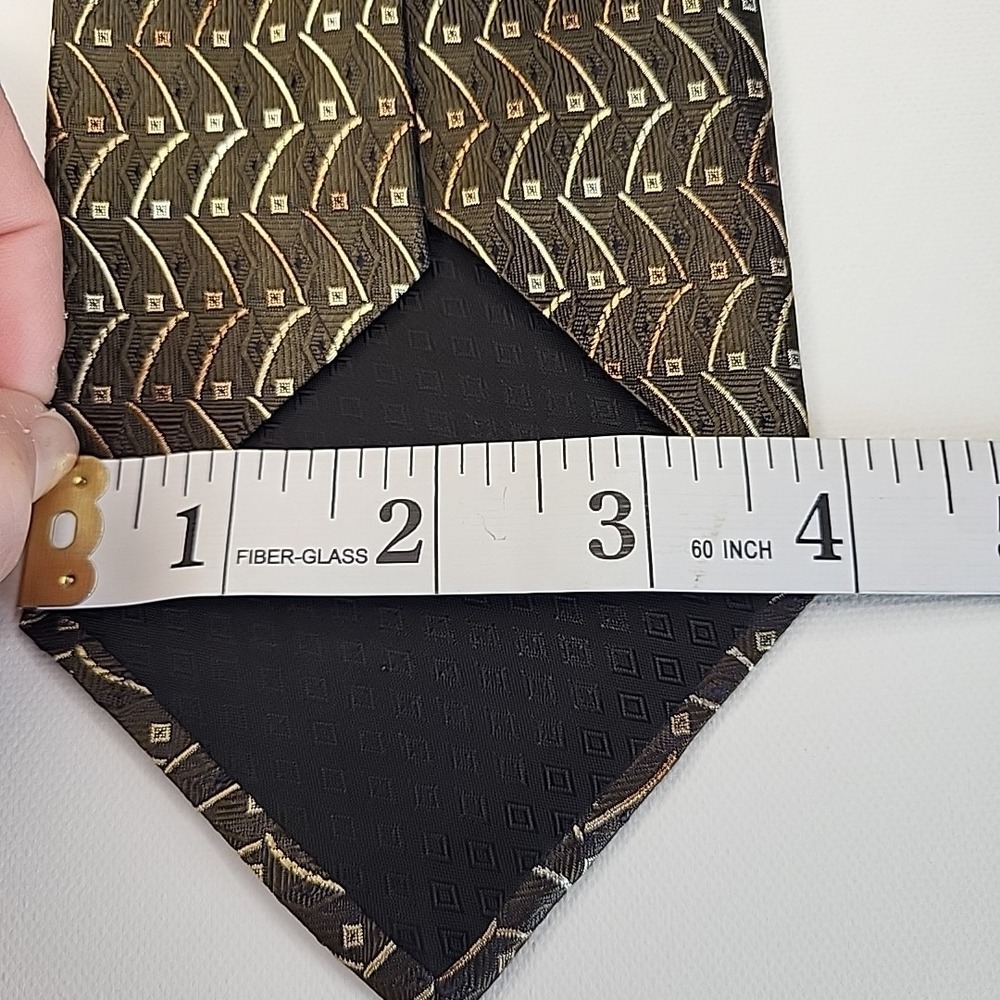 Luciano Gatti Elite 100% Silk Tie Brown Geometric Copper Metallic - Picture 5 of 6